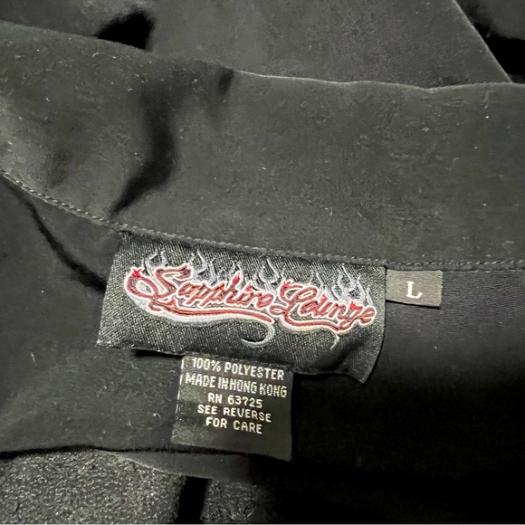 Vintage Sapphire Lounge Men’s Large Black Dress Shirt Red Dragon Embroidery - Picture 8 of 9